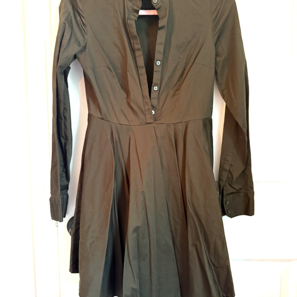 Express long sleeved mini shirt dress collared, button Olive Dark Green Size 6